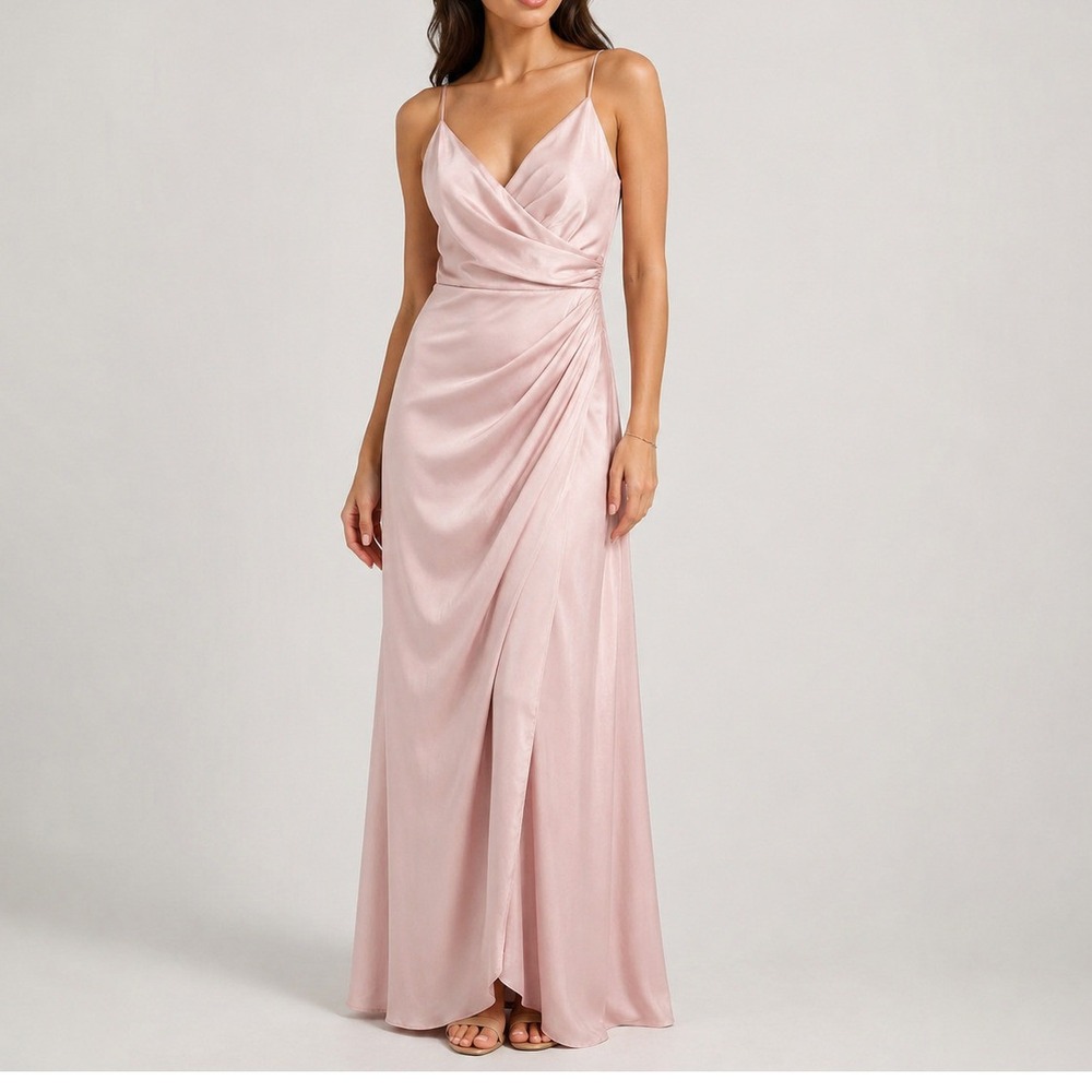 Celebrate It Womens Size 6‎ Blush Pink Ruched Wrap Maxi Formal Dress